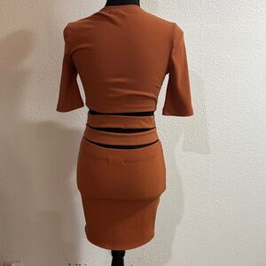1776 Elegant Body Contouring Burnt Orange Mini Skirt Set